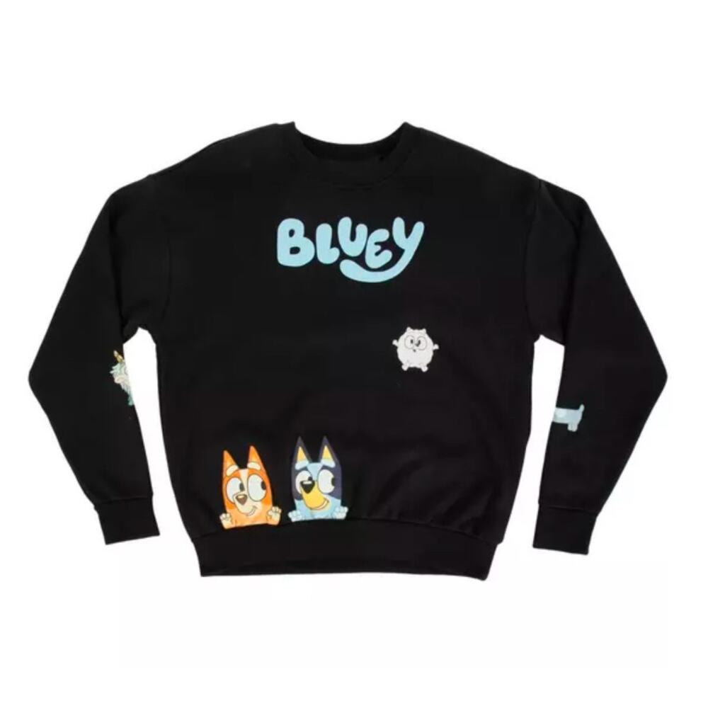 Bluey Adult Unisex M Long Sleeve Sweatshirt Black Dogs Bingo Pom Pom Unicorse